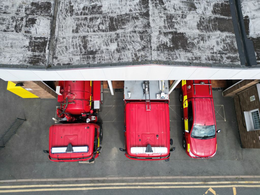 Three fire vehicles taken directly above