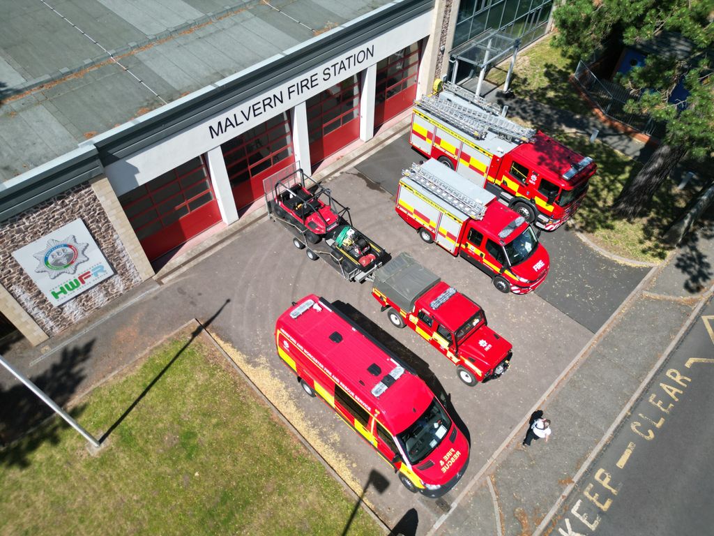 Line up of fire vehicles taken from above