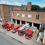 image taken from drone of Hereford fleet of fire vehicles