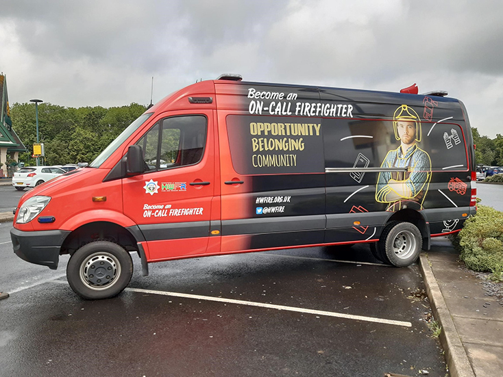 Van with on-call firefighter Decal.