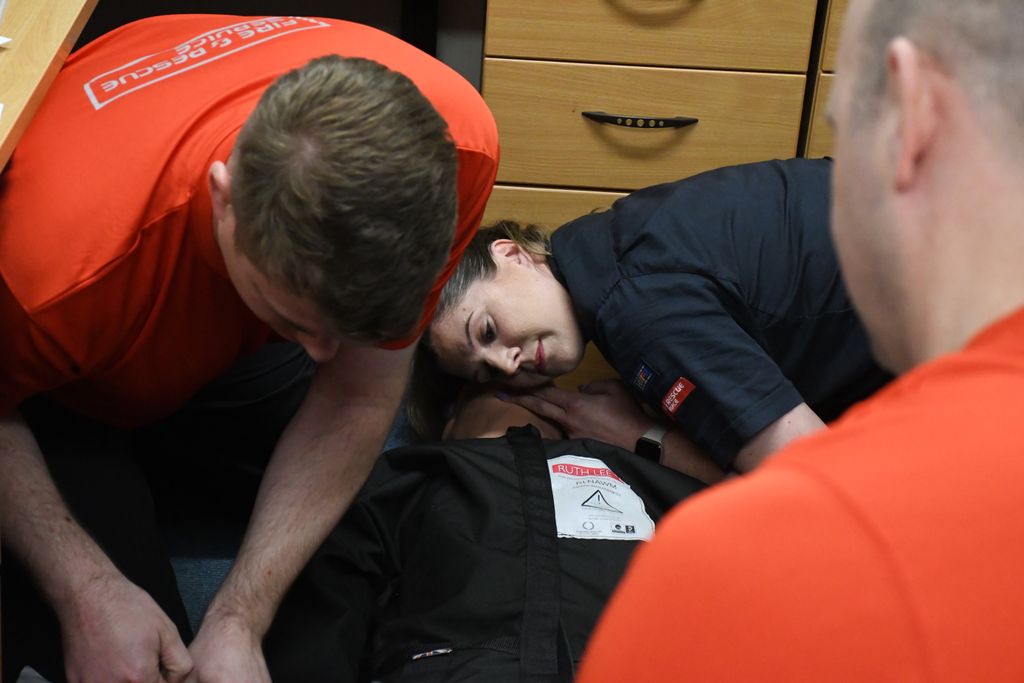 Firefighter in a medical exercise