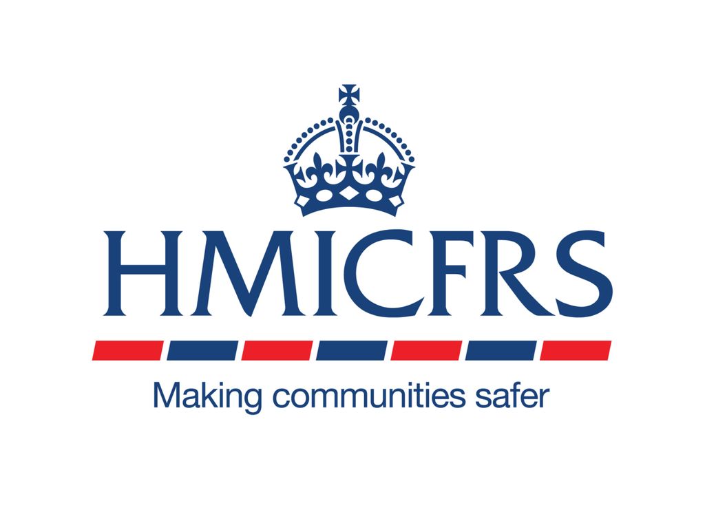 The HMICFRS logo. This depicts a crown with the word HMICFRS and Making communities safer underneath.