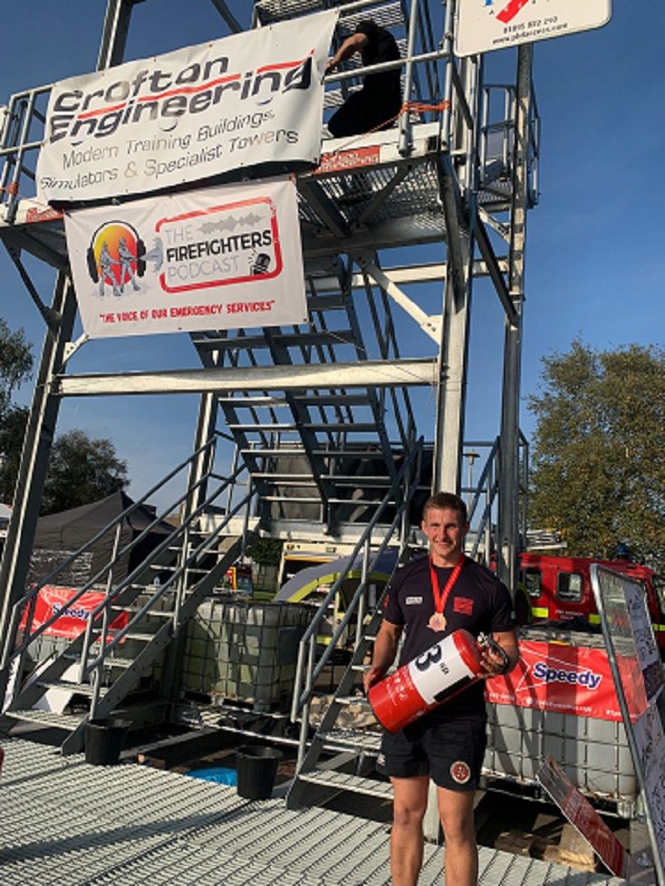 Broadway firefighter takes third place in 18-29s category at British Firefighters Challenge and raises money for Muscular Dystrophy