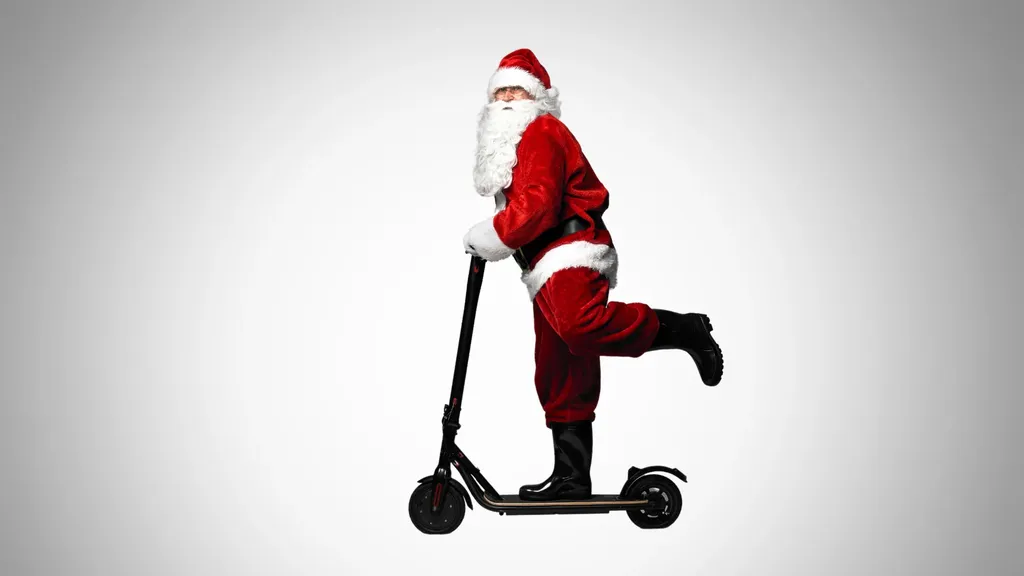 santa riding on an e-scooter